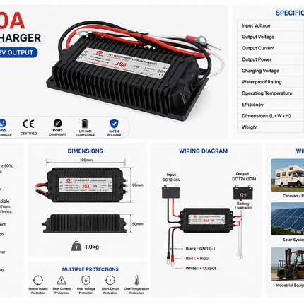 DC to DC Charger 12 36V to 12V 30A