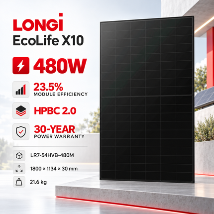 LONGi EcoLife X10 480W Full Black Solar Panel – LR7-54HVB-480M