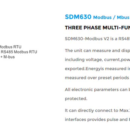 Eastron SDM630-Modbus V2 functions and model overview