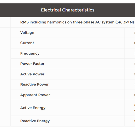 Eastron SDM630-Modbus V2 electrical characteristics and measurement accuracy
