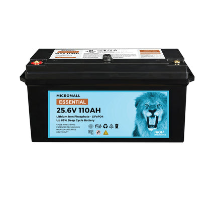Micromall 25.6V 110Ah Lithium Battery Essential LiFePO4 Battery Deep Cycle Battery with 8S Battery Protector - battery