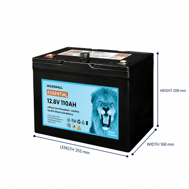 BTL-12V110E battery dimensions: length 255 mm, width 168 mm, height 208 mm