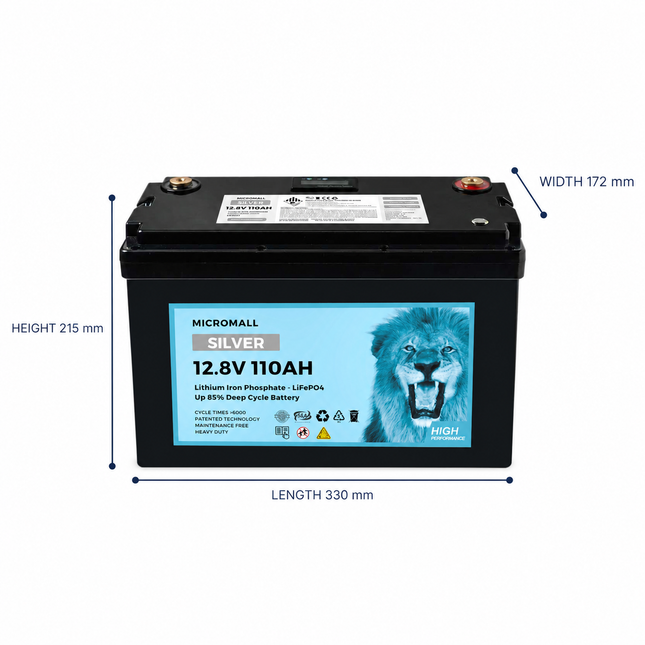 BTL-12V110S battery dimensions: length 330 mm, width 172 mm, height 215 mm