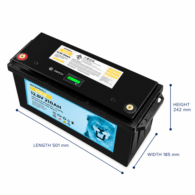 BTL-12V210G battery dimensions: length 501 mm, width 185 mm, height 242 mm