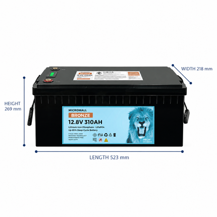 BTL-12V310B battery dimensions: length 523 mm, width 218 mm, height 269 mm