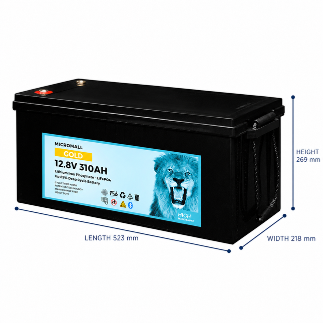 BTL-12V310BT-P battery dimensions: length 523 mm, width 218 mm, height 269 mm