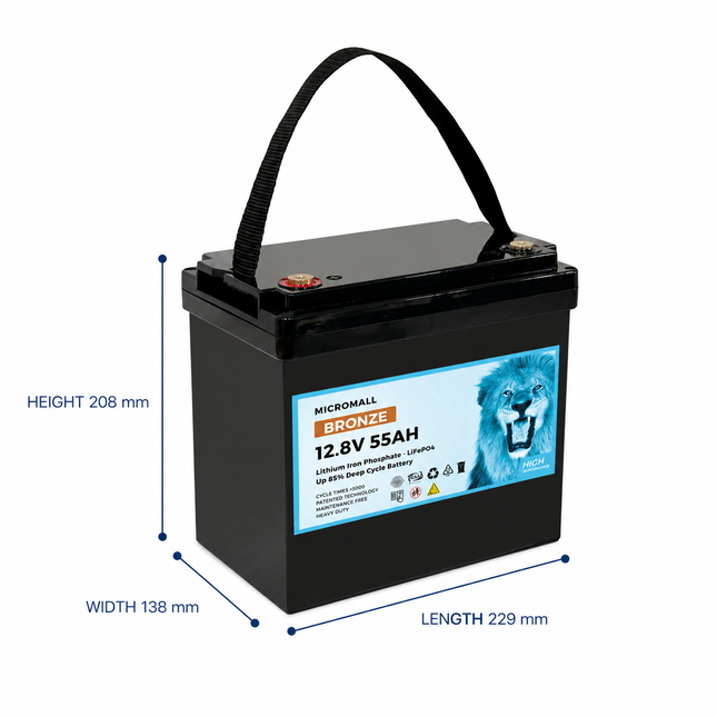 BTL-12V55B battery dimensions: length 229 mm, width 138 mm, height 208 mm