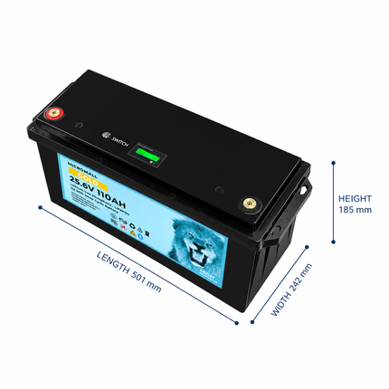 BTL-24V110G battery dimensions: length 501 mm, width 242 mm, height 185 mm