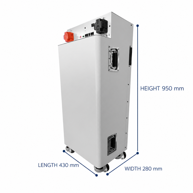 BTL-48V210 clear three-quarter view dimensions: length 430 mm, width 280 mm, height 950 mm