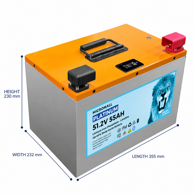 BTL-48V55M battery dimensions: length 355 mm, width 232 mm, height 230 mm