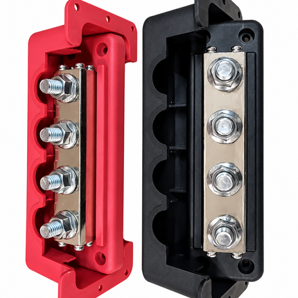 1 Pair M10 4-Post 600A Power Distribution Block Bus Bar with Cover