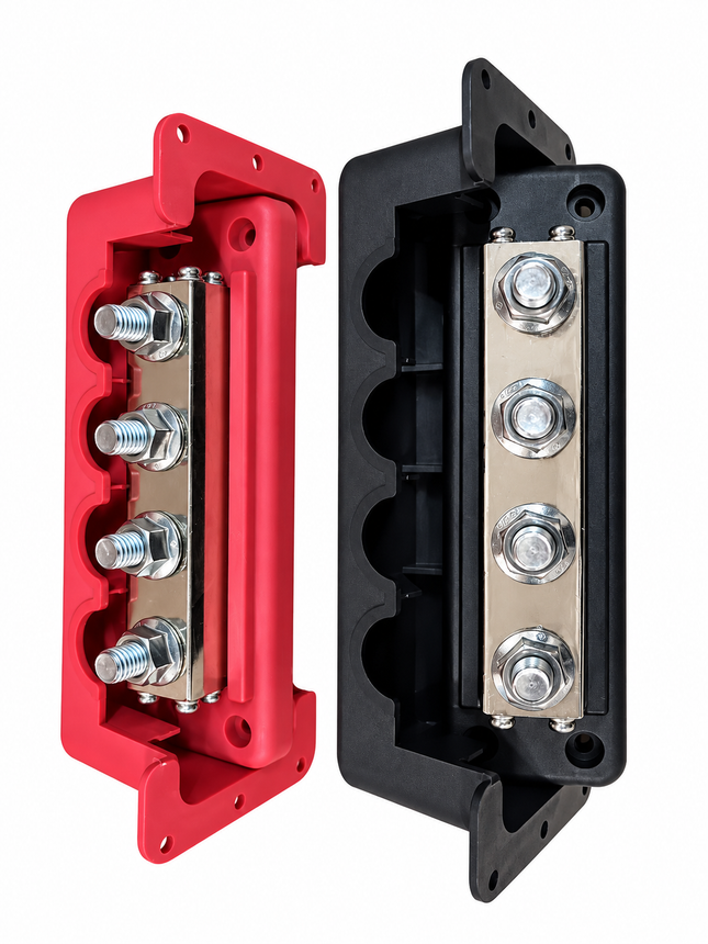 1 Pair M10 4-Post 600A Power Distribution Block Bus Bar with Cover