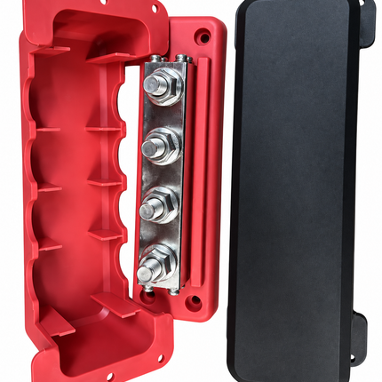 1 Pair M10 4-Post 600A Power Distribution Block Bus Bar with Cover