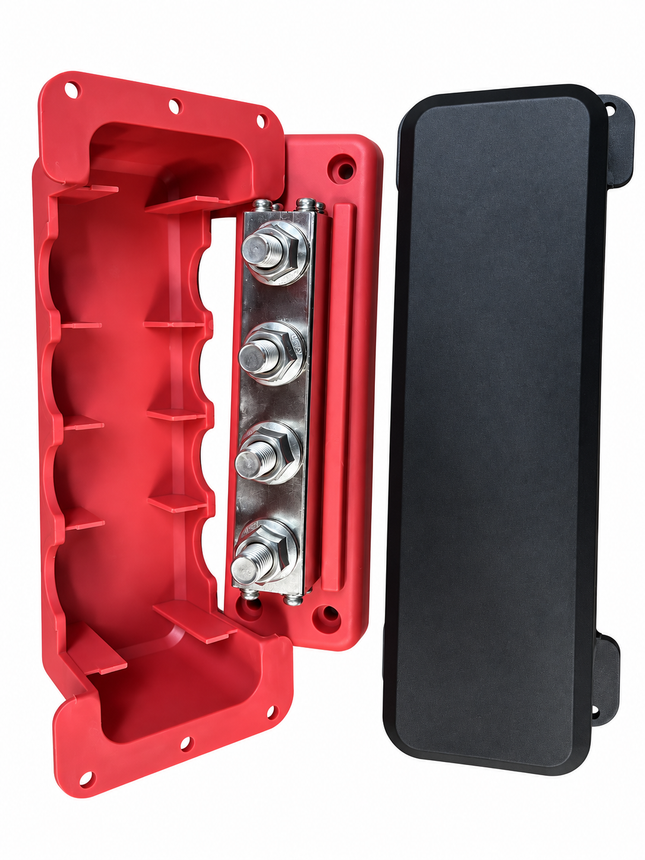 1 Pair M10 4-Post 600A Power Distribution Block Bus Bar with Cover
