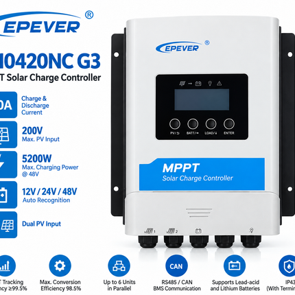 EPEVER IT10420NC G3 100A MPPT Solar Charge Controller 12V/24V/48V Auto