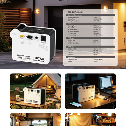 ESS-500W-1000Wh 1kWh LiFePO4 Home Battery Storage Power Station