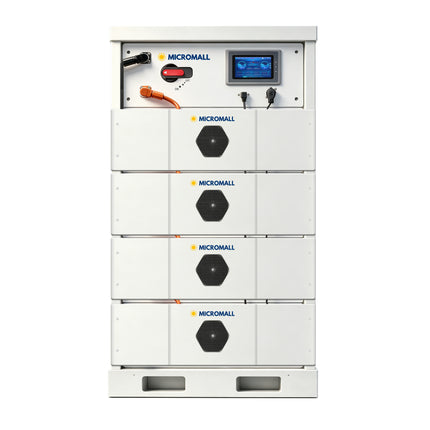 MICROMALL 64kWh battery storage package with four B16LTP-48320 battery modules and HV-750 controller