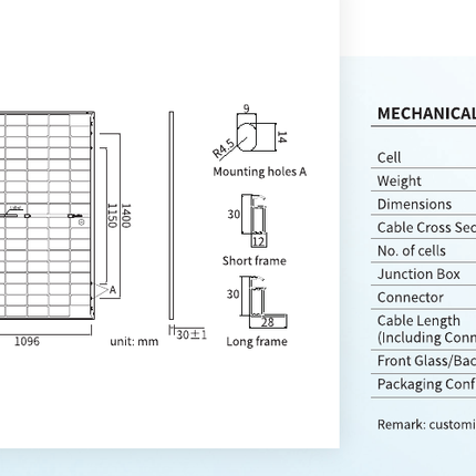 JA Solar JAM54D41-460/LB English mechanical dimensions and construction details