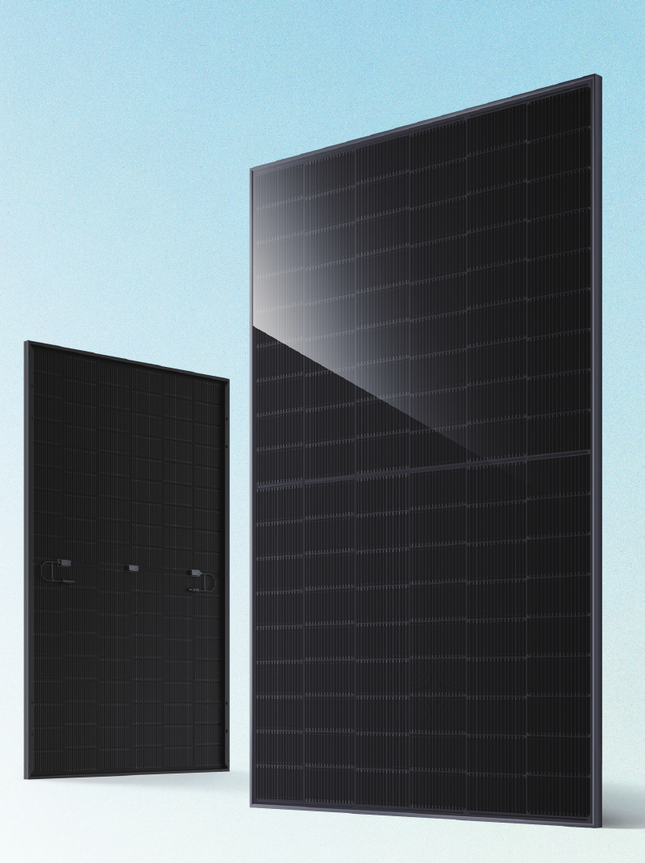 JA Solar JAM54D41-460/LB full-black bifacial module front and rear views