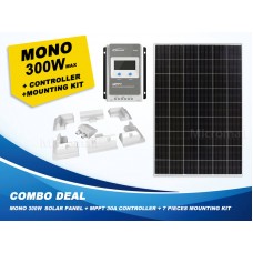 300W 12V/24V/31.5V Mono Solar Panel + MPPT Controller + Mounting Kit